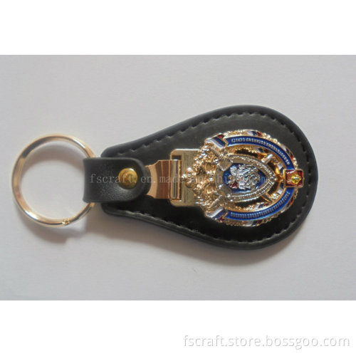 Promotion Metal Keyring PU Leather Keychain with Stamp Logo